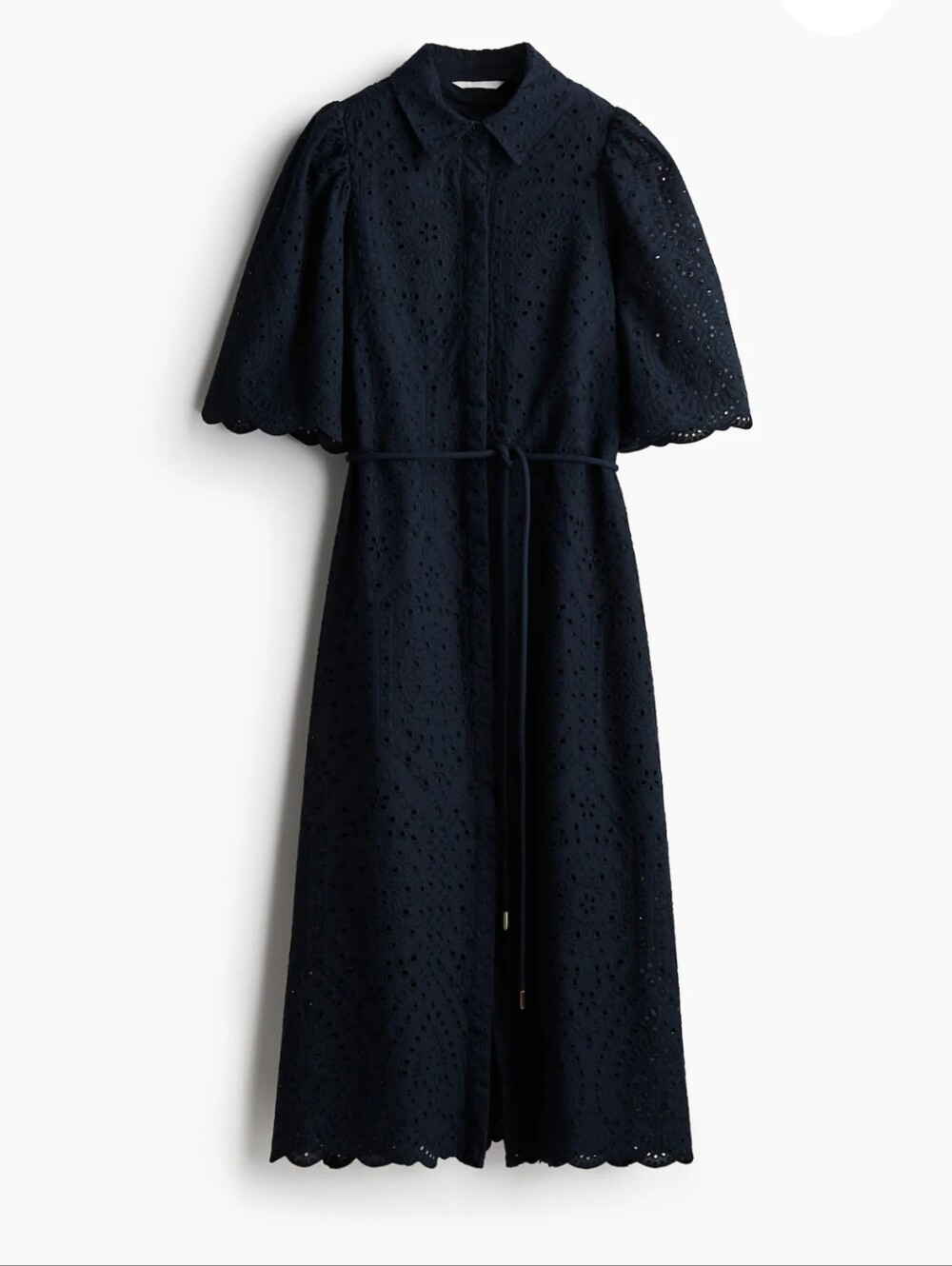ISO.....H&M Navy Eyelet Midi Dress with Tie Waist